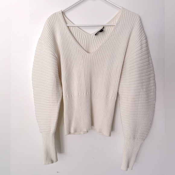 Sweaters - Express Ribbed Puff Sleeved Cream Sweater